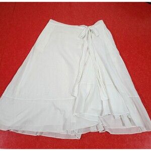 Handkerchief Midi Linen Skirt PURE DKNY 6 white side tie angel ethereal preppy